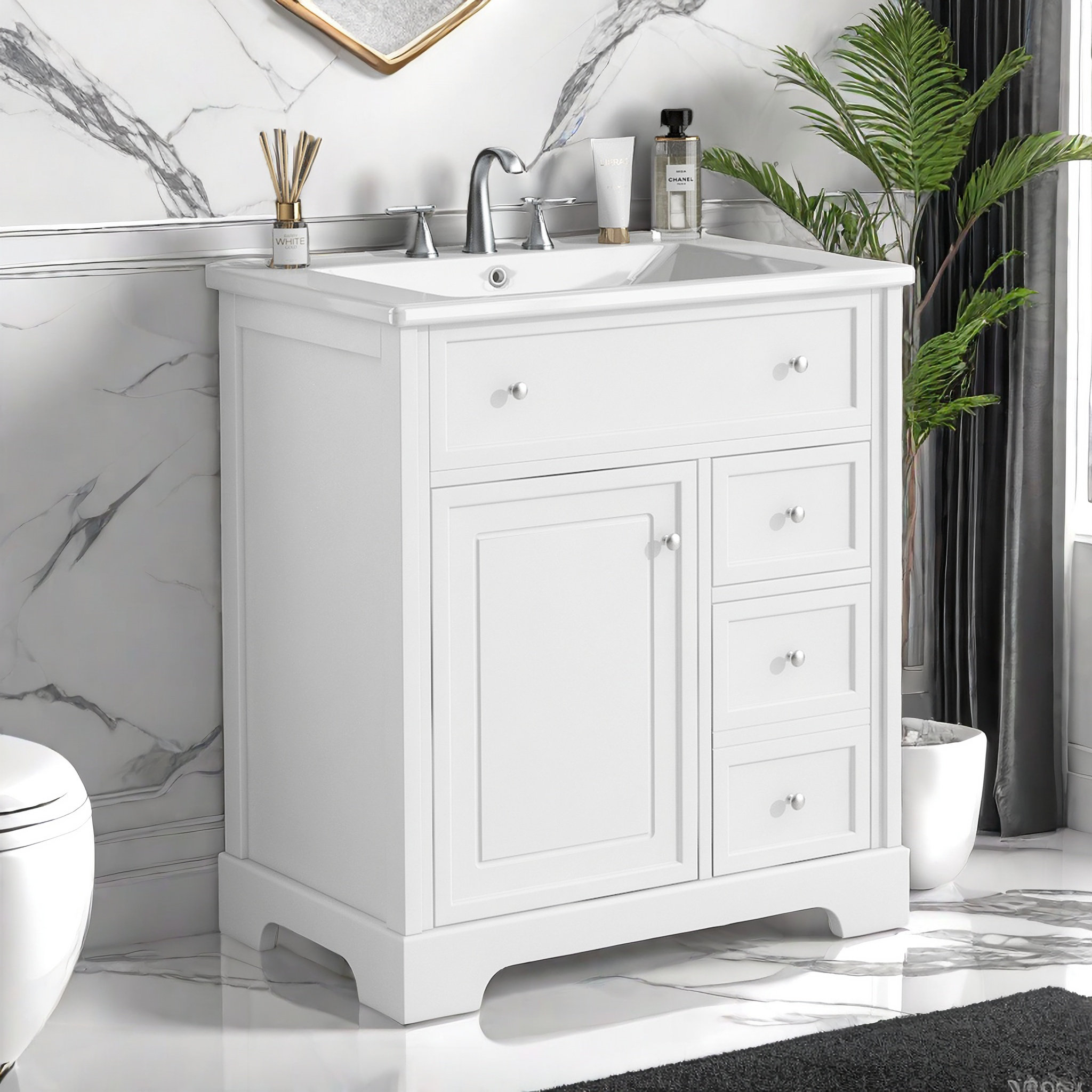 Winston Porter 30" Modern Bathroom Vanity, Single Vanity Cabinet With Sink Top And Door And Two ...